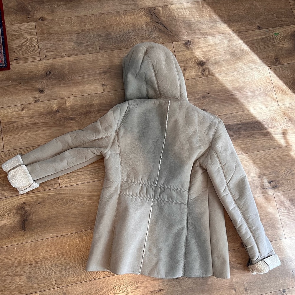 Suede Sherpa Hooded Coat Small